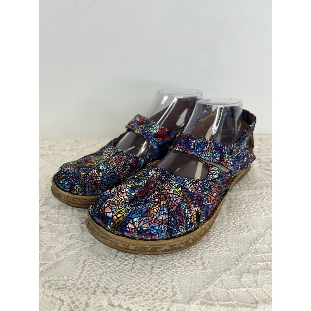 V Italia Stained Glass Print Leather Sandal Mary Jane Shoes Loafers Size 40 US 9